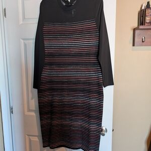 RACHEL Rachel Roy Black and Red Striped Midi Dress